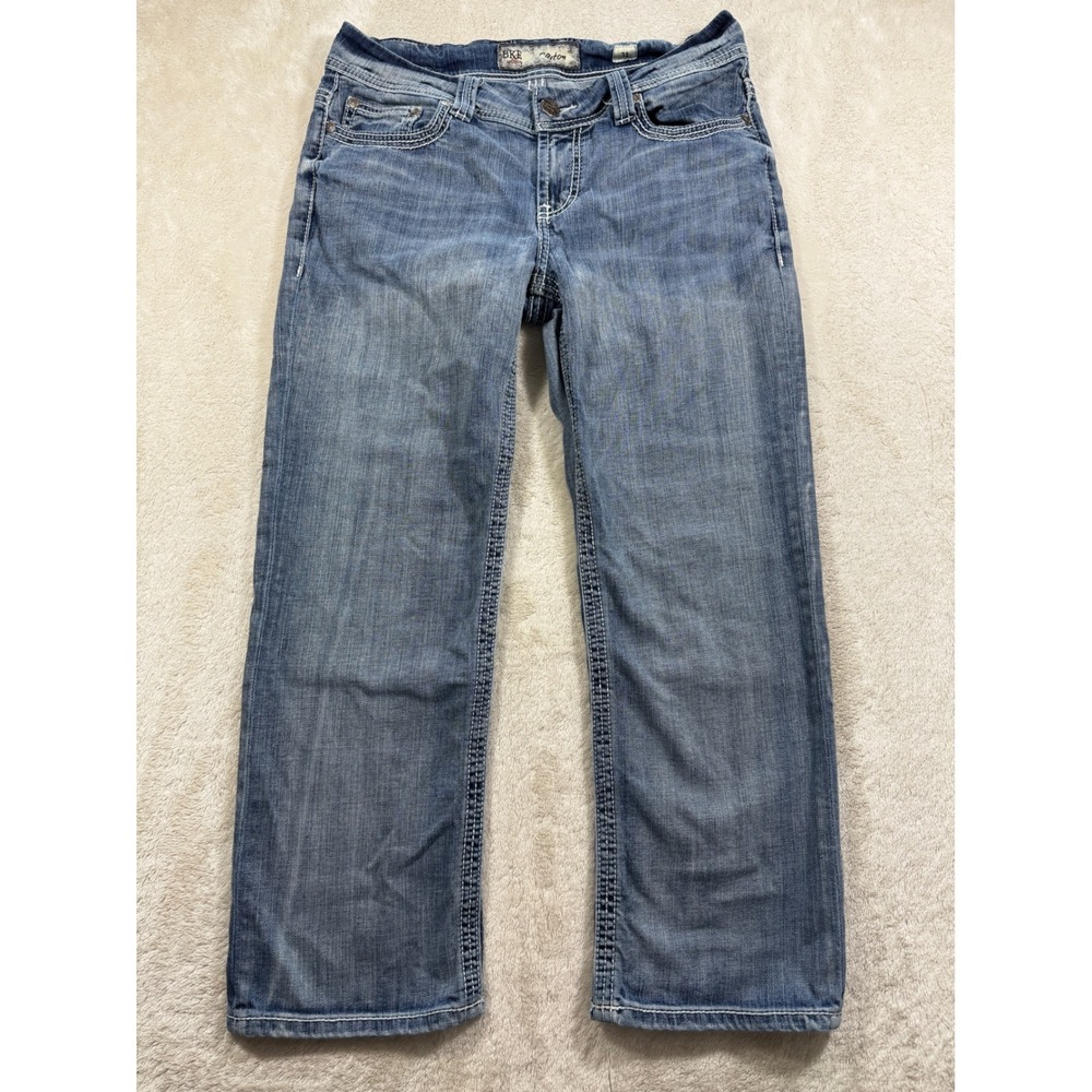 BKE Womens Payton Bootcut Stretch Distressed Blue Denim Jeans 31 Meas: 31x25
